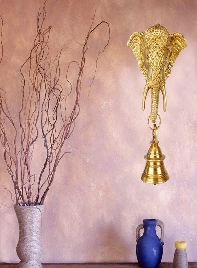 Kartique Brass Ganesha Brass Bell Hanging on Trunk (Gold) - Image 4